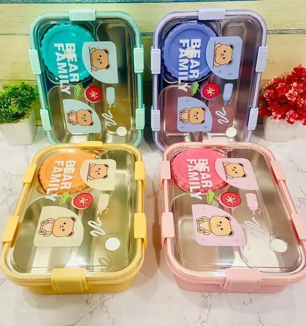 Bear_Family_Bento_Stainless_Steel_Lunch_Box_with_2_Chopsticks_and_1_Spoon,_22_*_16_*_6_cm_(Yellow)_2408_3-Compartment