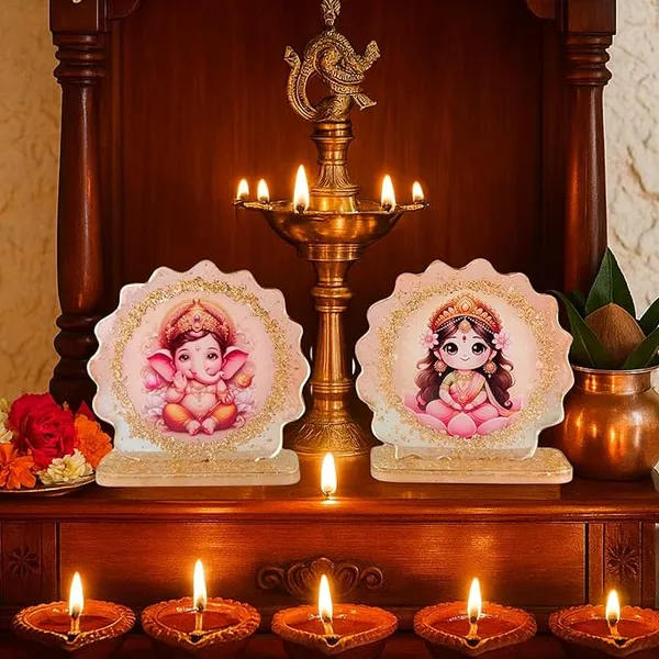 Pink_&_Golden_Resin_Laxmi_Ganesh_&_2_Laddoo_Candle