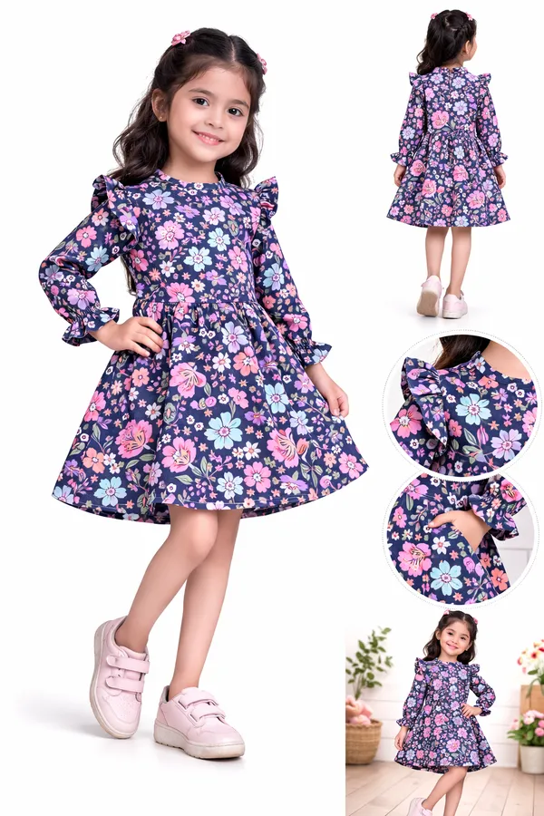 Multicolor_Cotton_Beautiful_Printed_Winter_Dress_For_Girls