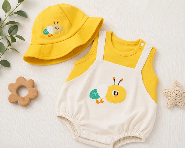 Baby_Unisex_Yellow_Bee_Appliqué_Cotton_Romper_with_Matching_Bucket_Hat