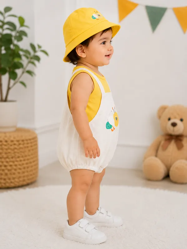 Baby_Unisex_Yellow_Bee_Appliqué_Cotton_Romper_with_Matching_Bucket_Hat