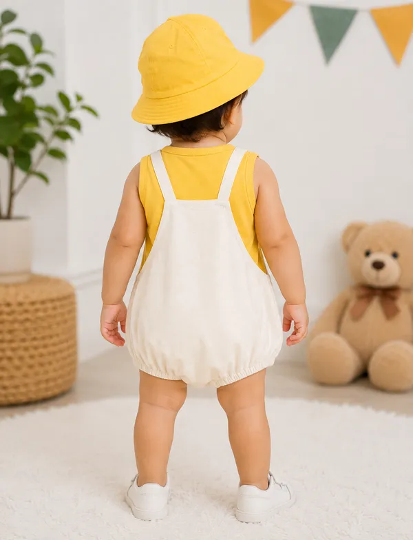 Baby_Unisex_Yellow_Bee_Appliqué_Cotton_Romper_with_Matching_Bucket_Hat