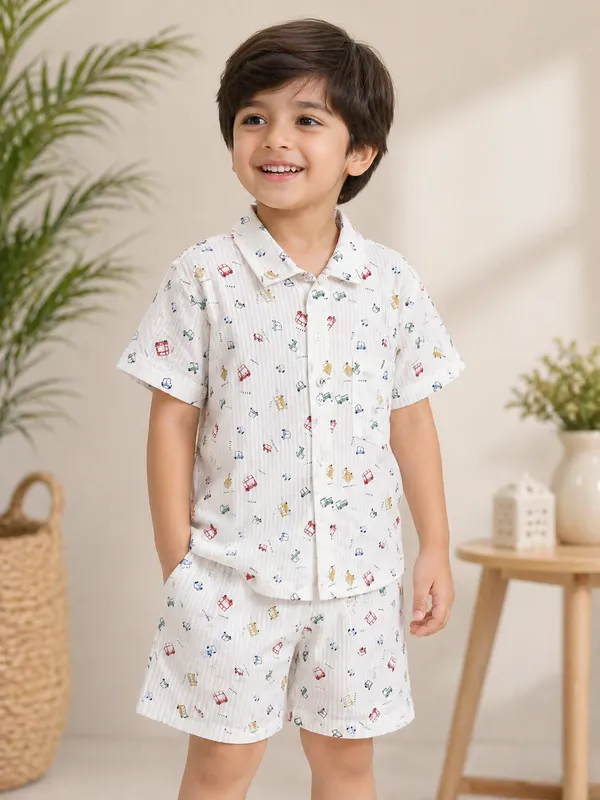 Boys_Cotton_Co-Ord_Set_White_Vehicle_Print_Shirt_&_Shorts