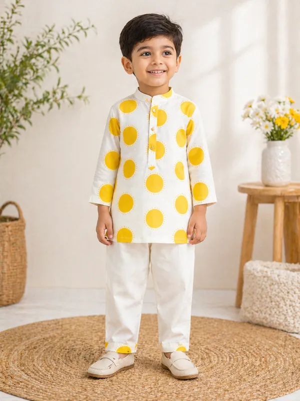 Boys_Ethnic_Cotton_Kurta_Set_White_&_Yellow_Sunshine_Print