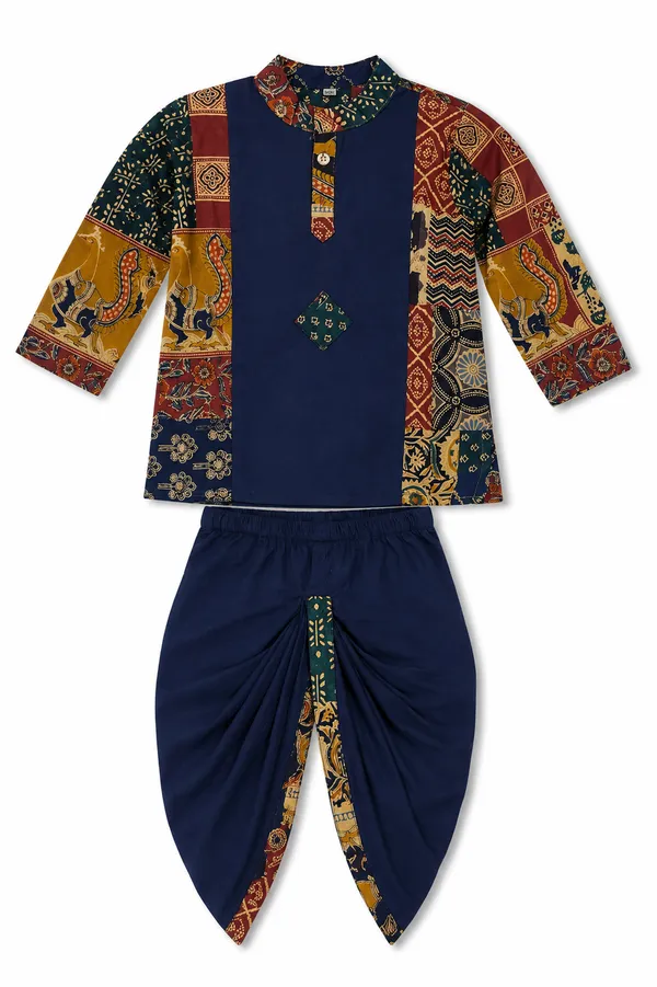 Boys_Ethnic_Patchwork_Kurta_With_Dhoti_Pant_Set