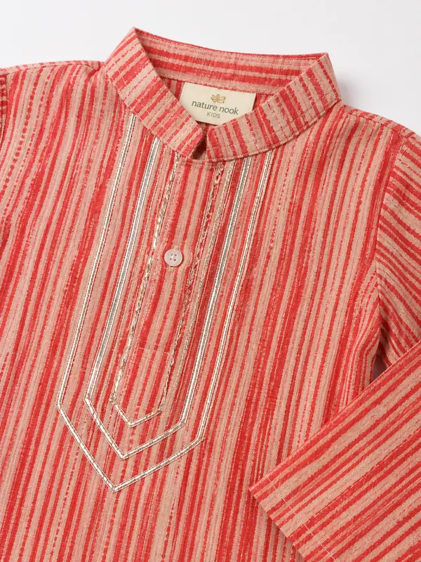 Boys_Red_Striped_Kurta_Pajama_Set_With_Embroidered_Placket
