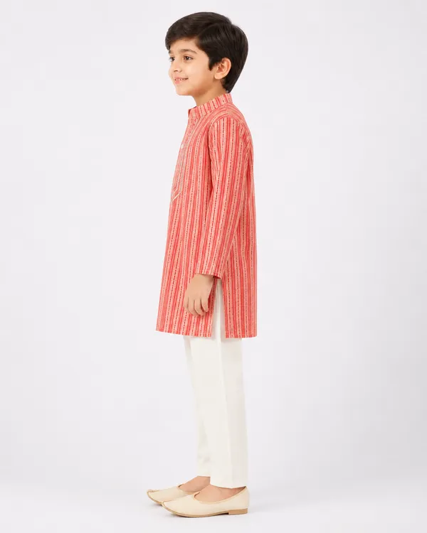 Boys_Red_Striped_Kurta_Pajama_Set_With_Embroidered_Placket