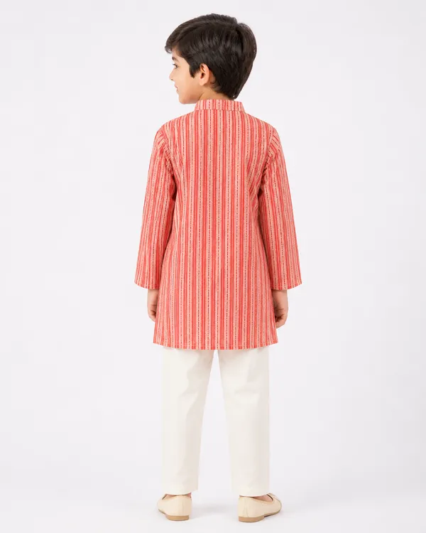 Boys_Red_Striped_Kurta_Pajama_Set_With_Embroidered_Placket