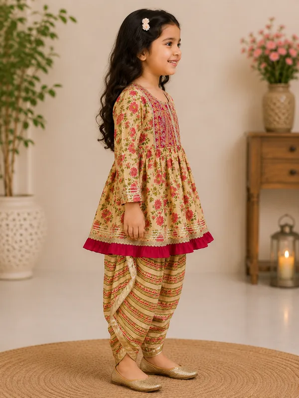 Girls_Cream_Floral_Printed_Anarkali_Kurta_&_Dhoti_Pants_Set_with_Embroidered_Yoke_–_Festive_Ethnic_Wear