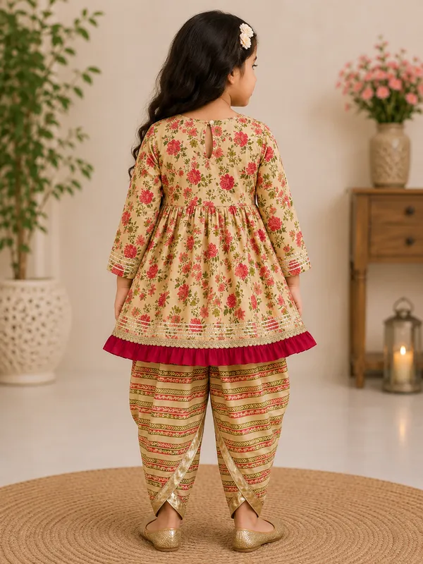 Girls_Cream_Floral_Printed_Anarkali_Kurta_&_Dhoti_Pants_Set_with_Embroidered_Yoke_–_Festive_Ethnic_Wear