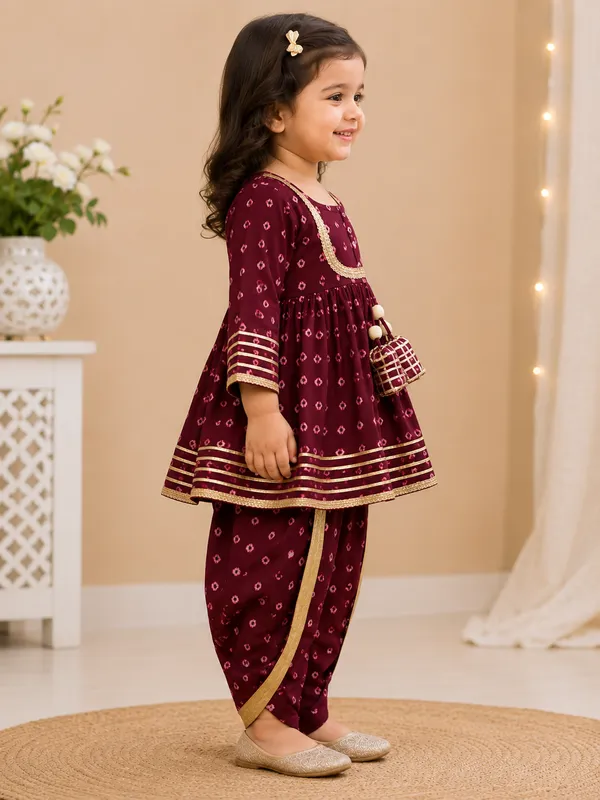 Girls_Maroon_Printed_Kurta_Dress_with_Dhoti_Pants_&_Gold_Border_–_Festive_Ethnic_Set