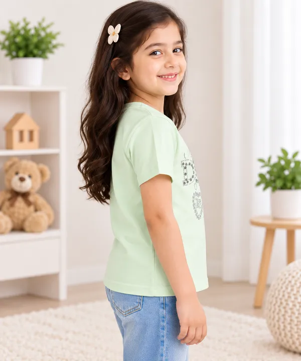 Girls_Mint_Green_Cotton_T-Shirt_with_Sparkling_Rhinestone_Graphic_–_Half_Sleeve_Casual_Top