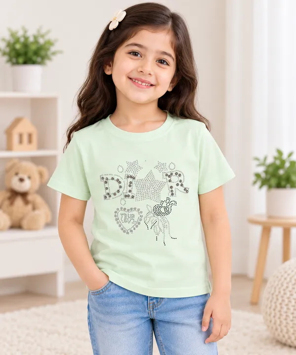 Girls_Mint_Green_Cotton_T-Shirt_with_Sparkling_Rhinestone_Graphic_–_Half_Sleeve_Casual_Top