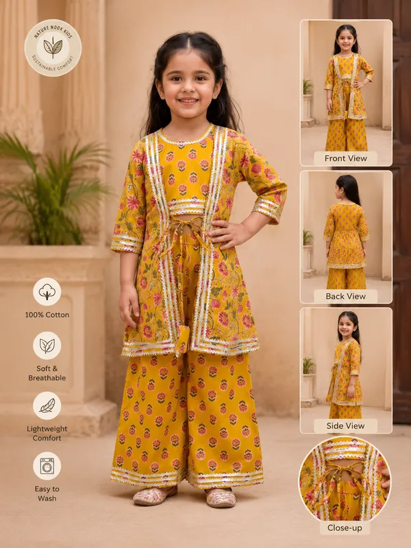 Girls_Mustard_Yellow_Floral_Printed_Kurta_Palazzo_Set
