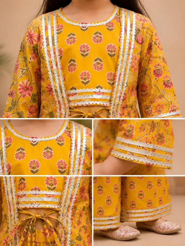 Girls_Mustard_Yellow_Floral_Printed_Kurta_Palazzo_Set