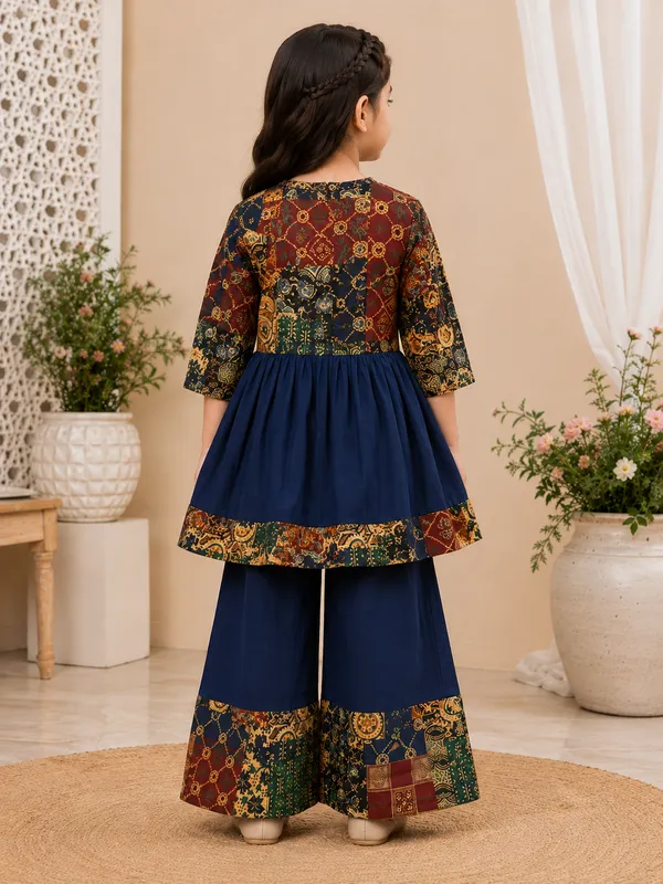 Girls_Navy_Printed_Peplum_Top_&_Palazzo_Set