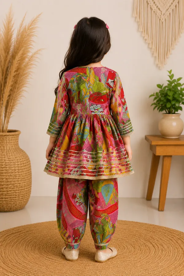Girls_Pink_Boho_Print_Peplum_Kurti_Dhoti_Set