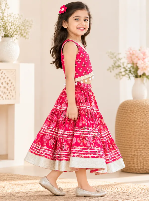 Girls_Pink_Floral_Printed_Lehenga_Choli_Set