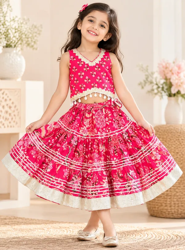 Girls_Pink_Floral_Printed_Lehenga_Choli_Set