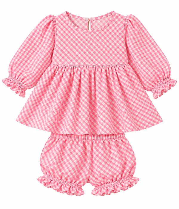 Girls_Pink_Gingham_Check_with_Golden_Lurex_Thread_Top_&_Bloomer_Set