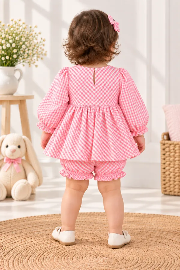 Girls_Pink_Gingham_Check_with_Golden_Lurex_Thread_Top_&_Bloomer_Set