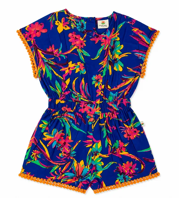 Girls_Printed_Cotton_Playsuit_Blue_Floral_With_Pom-Pom_Trim