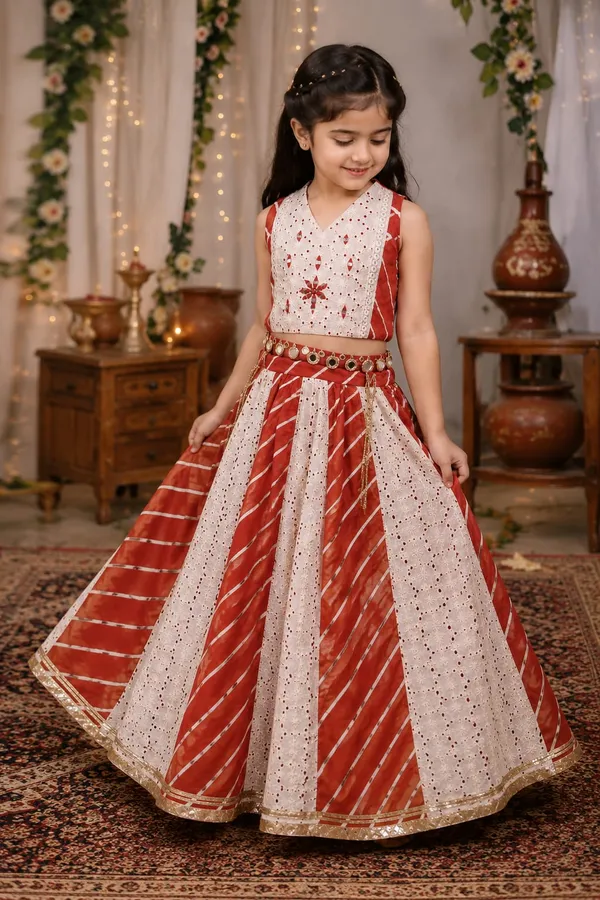 Girls_Red_&_White_Printed_Lehenga_Choli_Set_with_Gold_Border