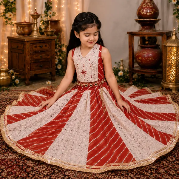 Girls_Red_&_White_Printed_Lehenga_Choli_Set_with_Gold_Border