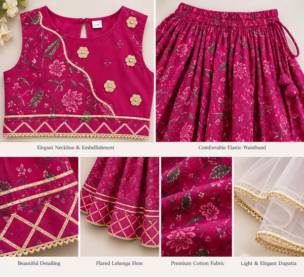 Girls’_Floral_Print_Festive_Lehenga_Choli_with_Dupatta