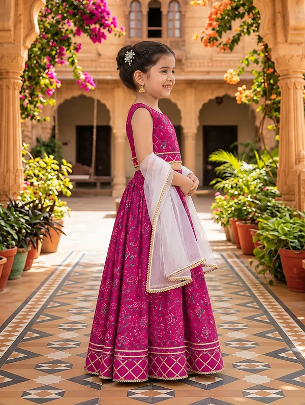 Girls’_Floral_Print_Festive_Lehenga_Choli_with_Dupatta