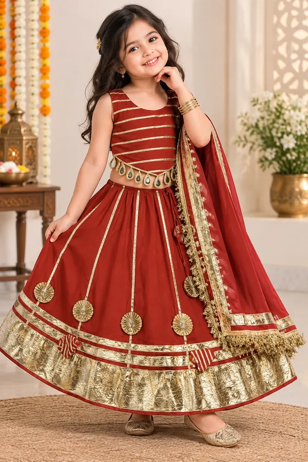 Girls’_Maroon_Red_Designer_Lehenga_Choli_with_Dupatta_&_Heavy_Golden_Gota_Work