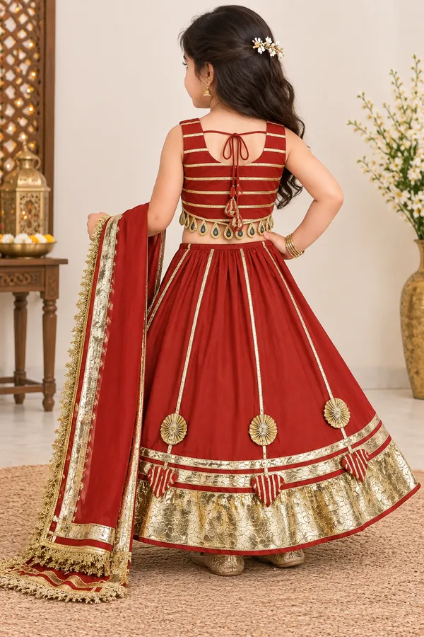 Girls’_Maroon_Red_Designer_Lehenga_Choli_with_Dupatta_&_Heavy_Golden_Gota_Work