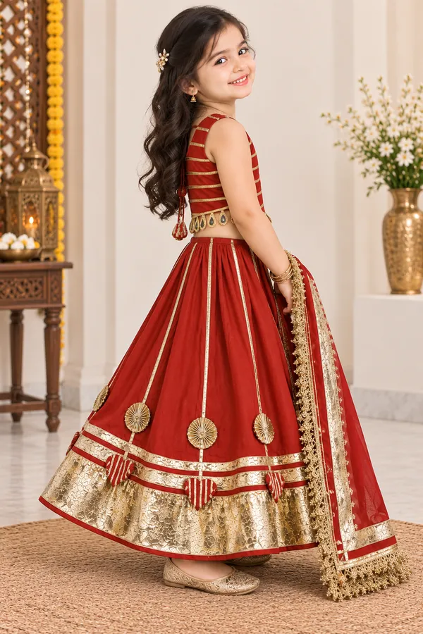 Girls’_Maroon_Red_Designer_Lehenga_Choli_with_Dupatta_&_Heavy_Golden_Gota_Work