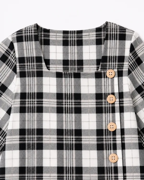 Checkered_A-Line_Dress_With_Square_Neck_&_Lurex_Stripes