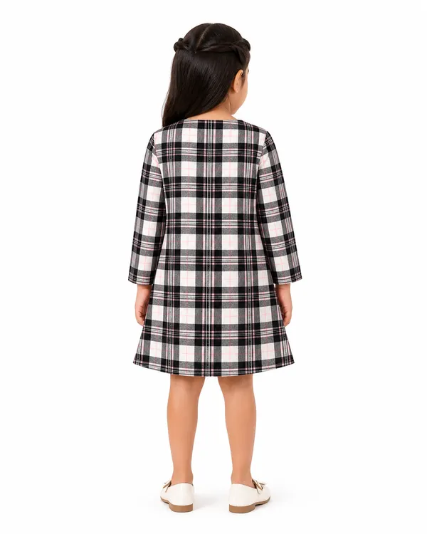 Checkered_A-Line_Dress_With_Square_Neck_&_Lurex_Stripes