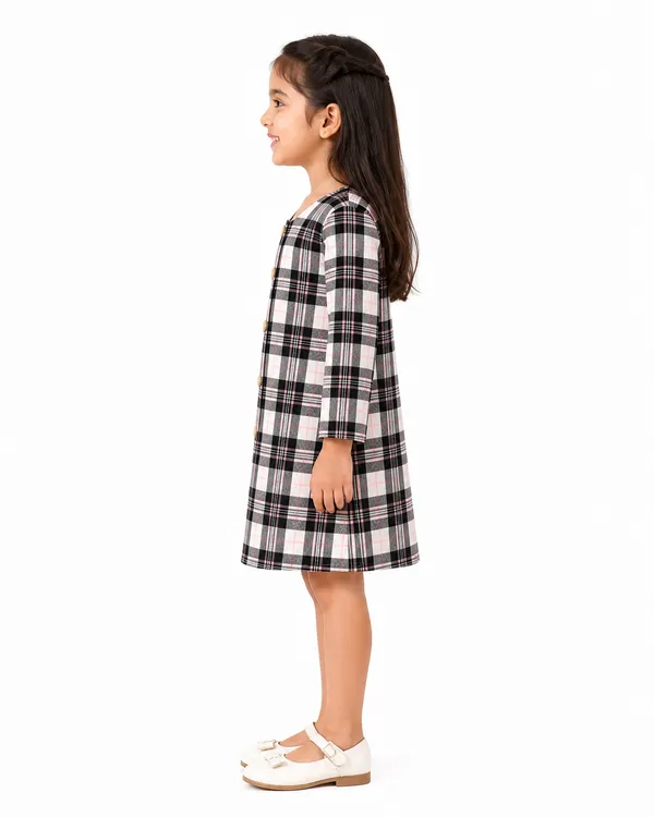 Checkered_A-Line_Dress_With_Square_Neck_&_Lurex_Stripes