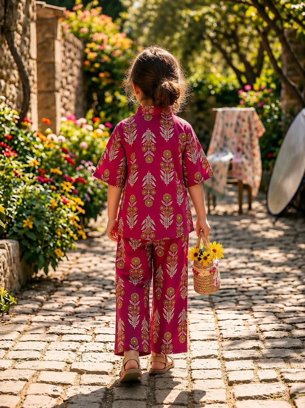 Kids_Girls_Magenta_Botanical_Printed_Cotton_Co-Ord_Set