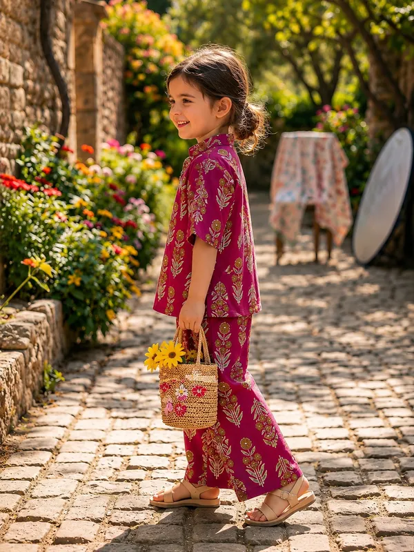 Kids_Girls_Magenta_Botanical_Printed_Cotton_Co-Ord_Set