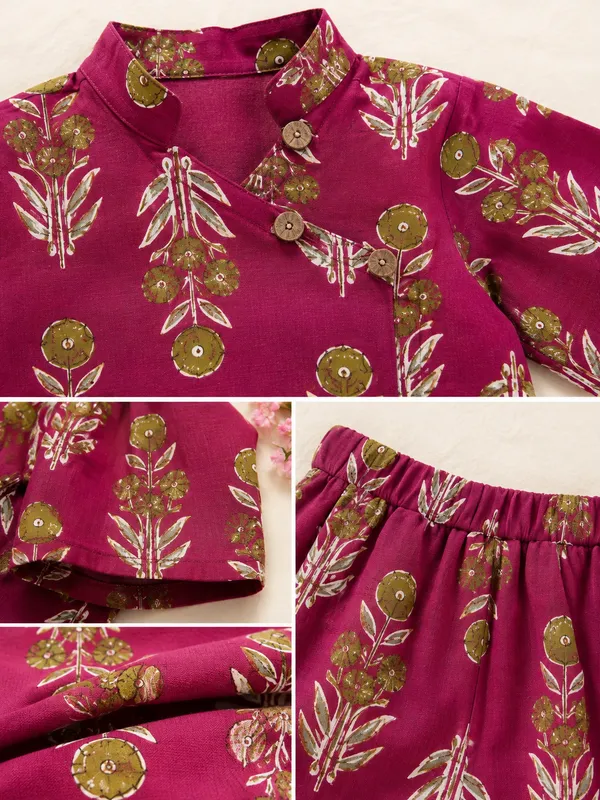 Kids_Girls_Magenta_Botanical_Printed_Cotton_Co-Ord_Set