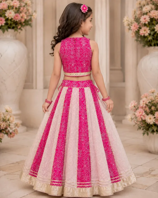 Kids_Girls_Pink_&_White_Printed_Lehenga_Choli_Set_with_Gold_Border