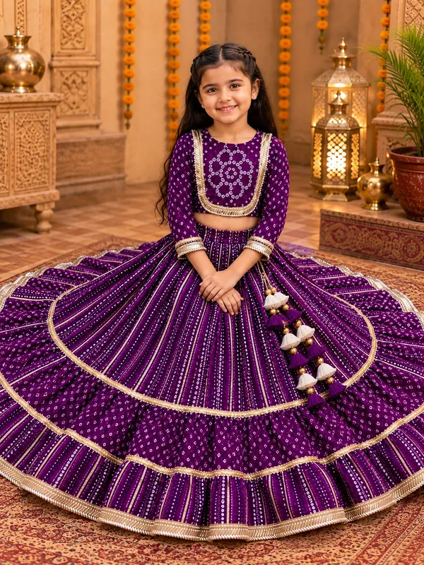Kids_Girls_Purple_Printed_Lehenga_Choli_Set_with_Tassels