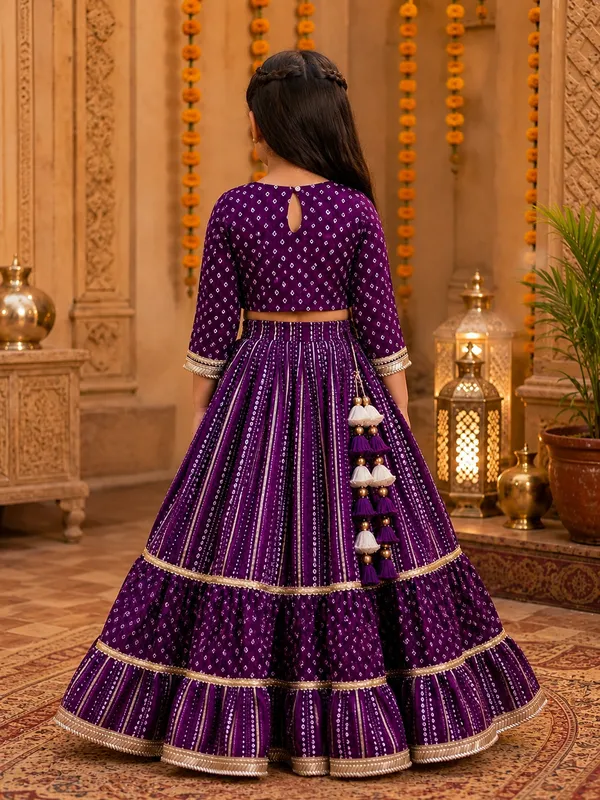 Kids_Girls_Purple_Printed_Lehenga_Choli_Set_with_Tassels