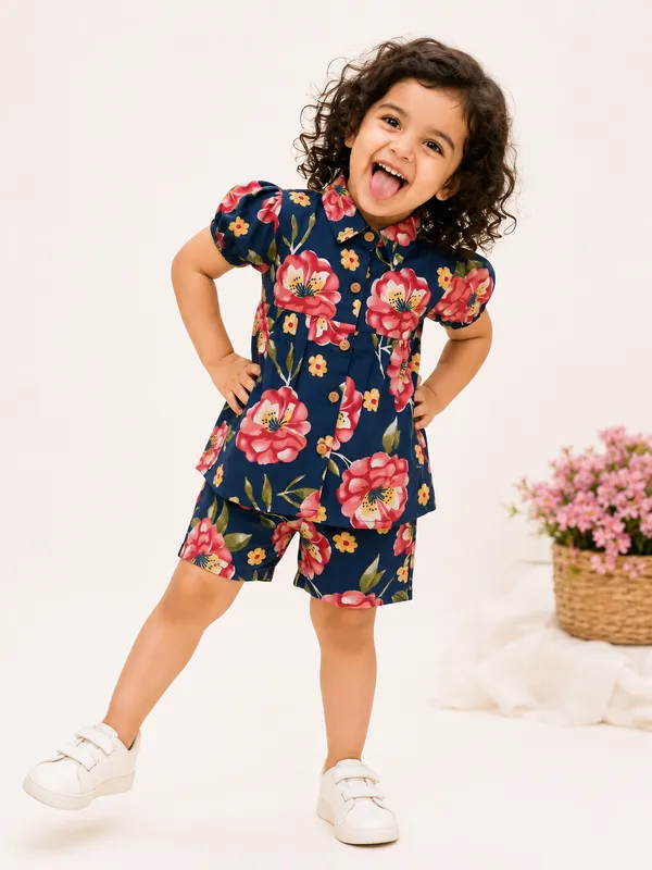 Kids_Unisex_Navy_Blue_Floral_Printed_Cotton_Co-Ord_Set_for_Kids