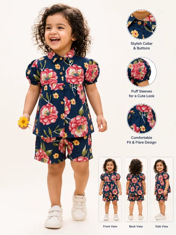 Kids_Unisex_Navy_Blue_Floral_Printed_Cotton_Co-Ord_Set_for_Kids