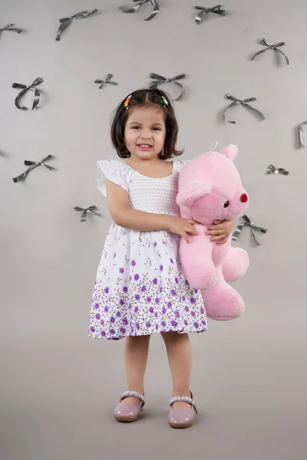 White_Cotton_Floral_Printed_Fit_Flare_Dress_For_Girls