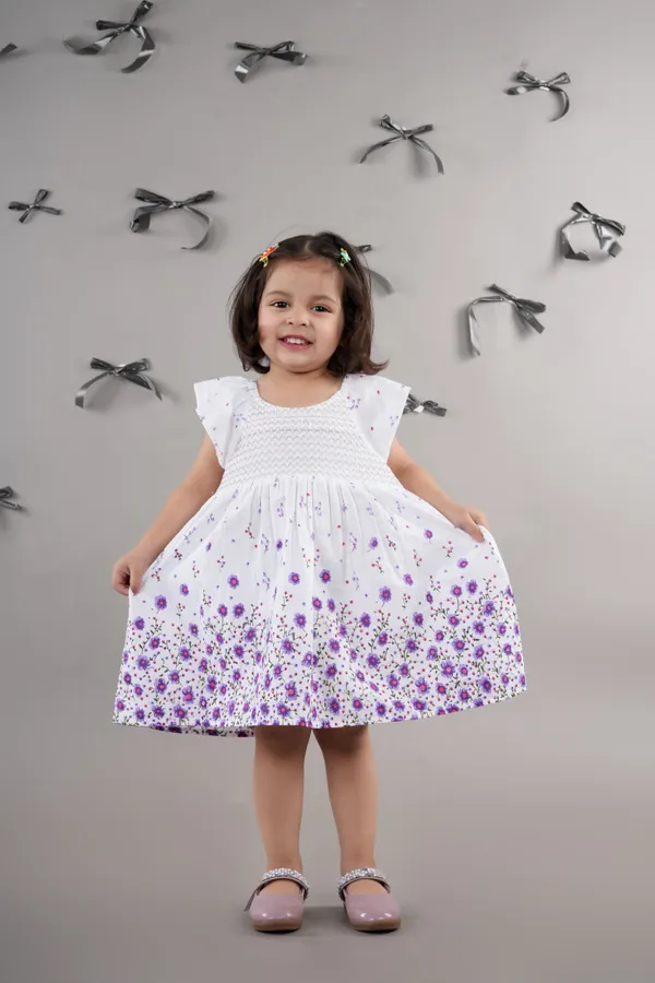 White_Cotton_Floral_Printed_Fit_Flare_Dress_For_Girls