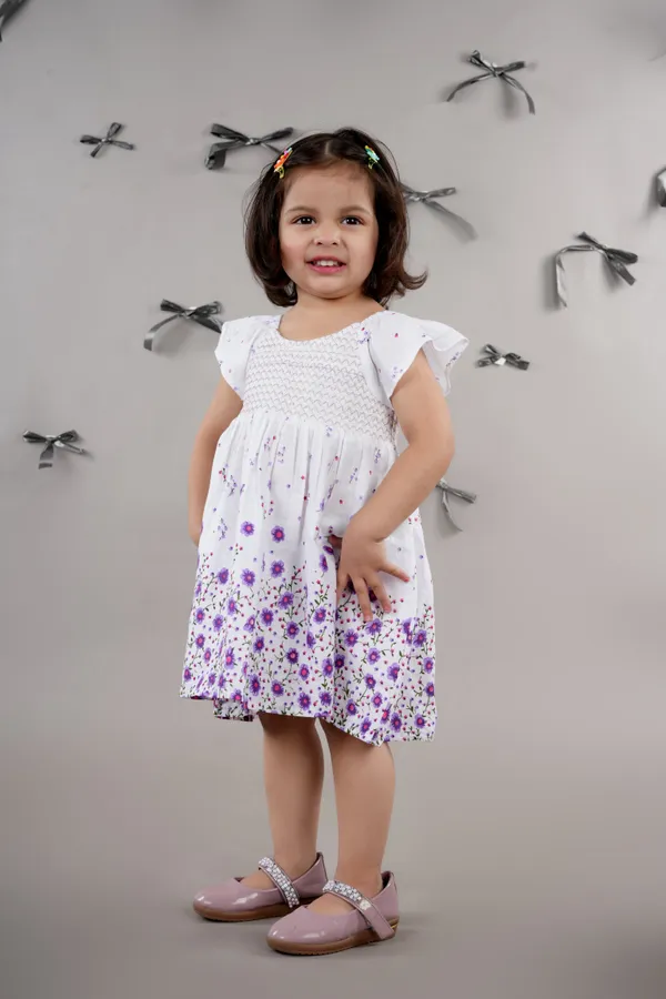 White_Cotton_Floral_Printed_Fit_Flare_Dress_For_Girls