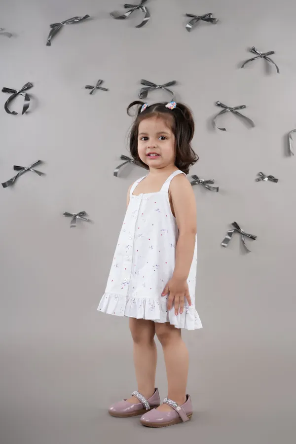 White_Cotton_Floral_Printed_Shoulder_Straps_Aline_Dress_For_Girls