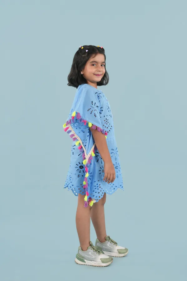 Blue_Cotton_Schiffli_Kaftan_With_Decorative_Lace_For_Girls