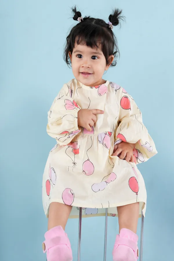 Multicolor_Cotton_Conversational_Printed_Puff_Sleeves_Aline_Dress_For_Girls